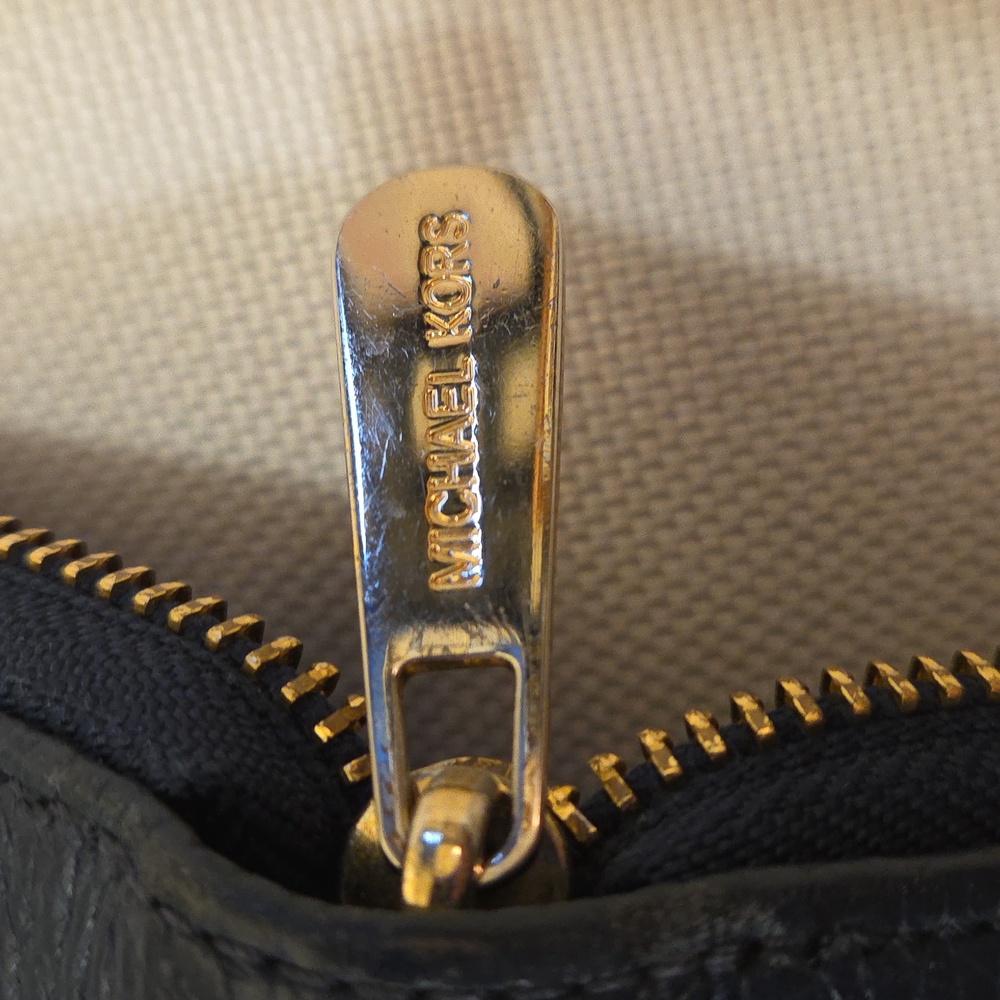 Michael Kors Navy Leather Wristlet Wallet with Gold Accents - Picture 7 of 9